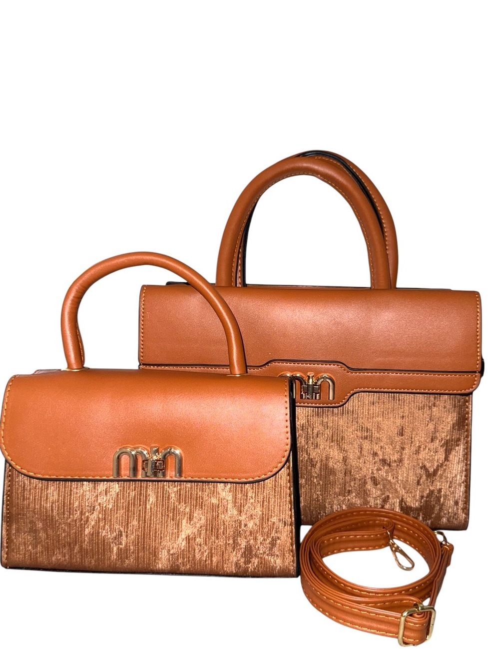 Passages 2pc Tan Structured Satchel Set with Gold-tone Hardware - NWT